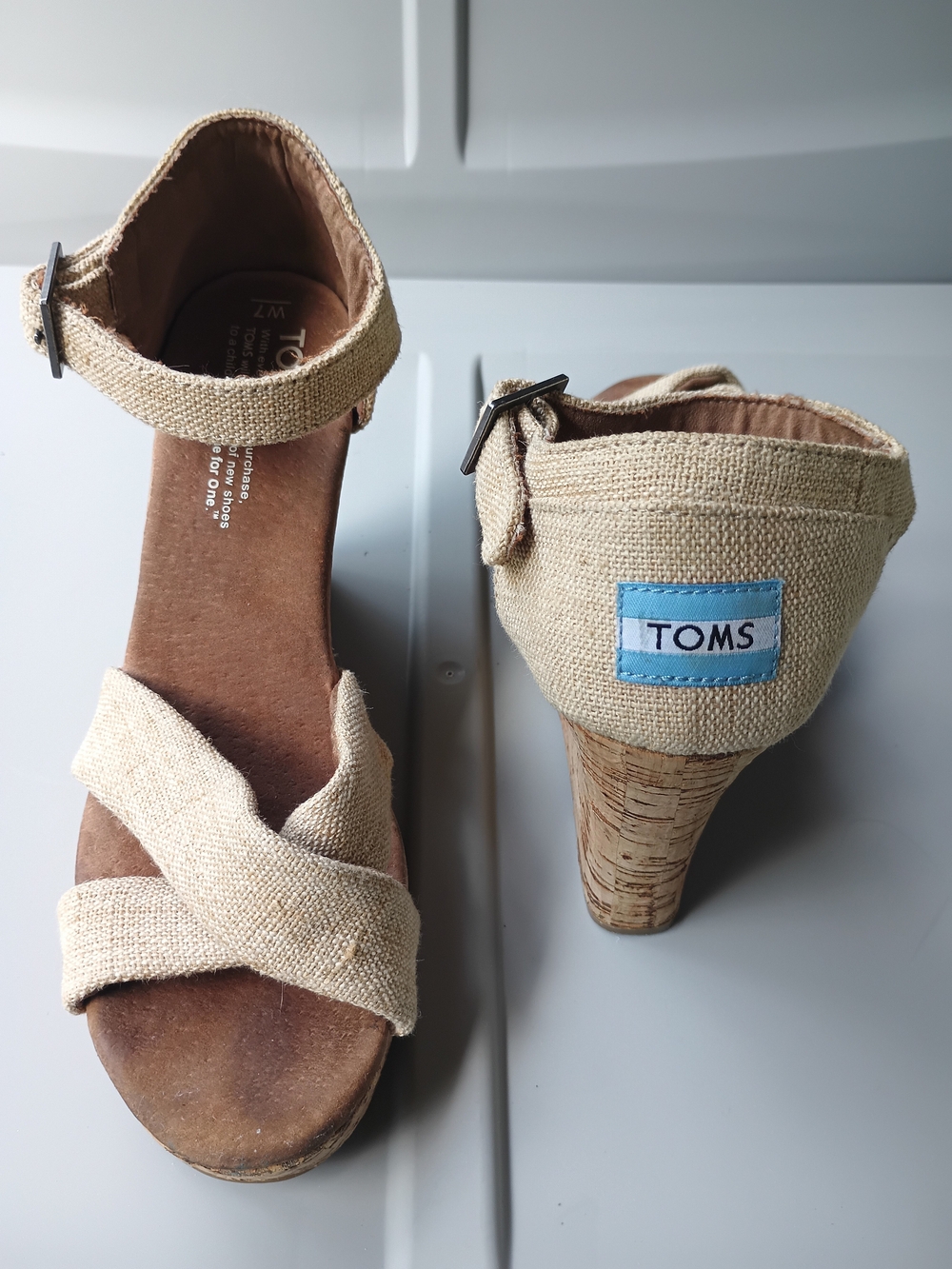 TOMS Women's Beige Canvas Wedge Sandals